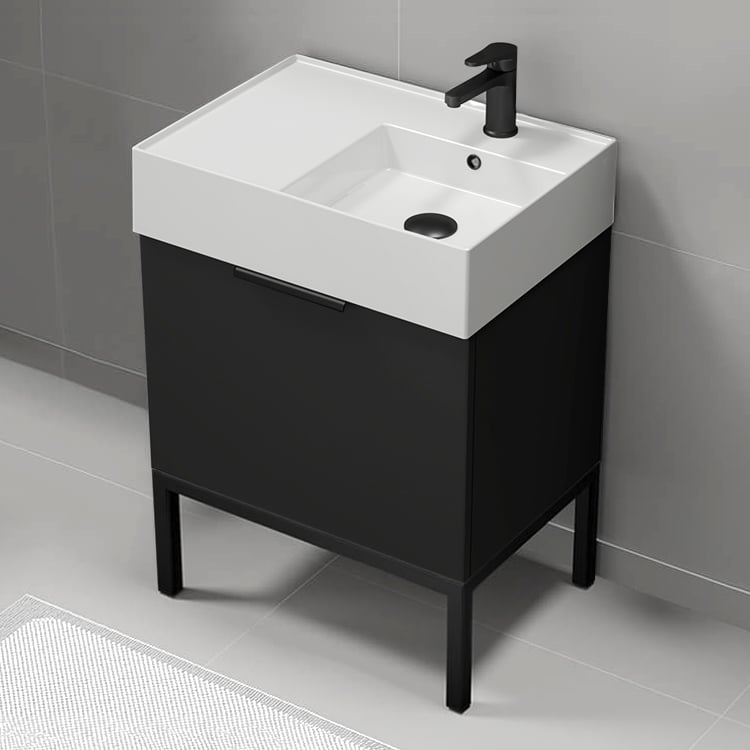 Nameeks DERIN565 Modern Bathroom Vanity, Free Standing, 24 Inch, Matte Black